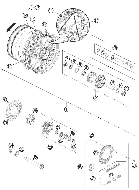 Explosionsgrafik HINTERRAD