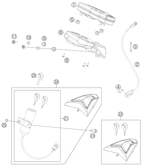 Explosionszeichnung der Baugruppe INSTRUMENTE / SCHLOSSSYSTEM, Position 6 ist markiert