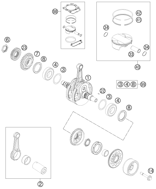 Explosionsgrafik KURBELWELLE, KOLBEN