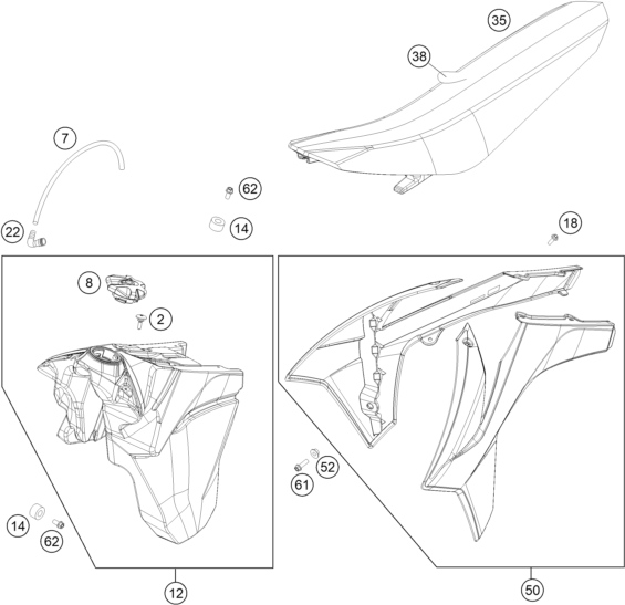 Explosionsgrafik TANK, SITZBANK