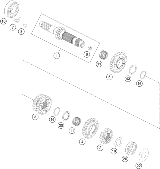 Explosionsgrafik GETRIEBE I - ANTRIEBSWELLE