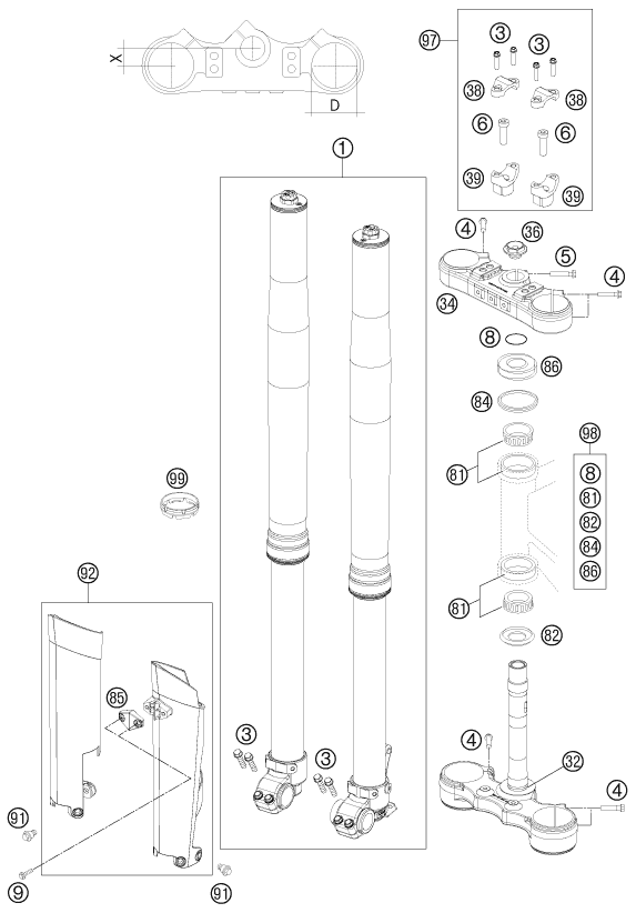 Explosionsgrafik TELEGABEL, GABELBRÜCKE