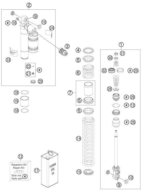 Explosionsgrafik FEDERBEIN ZERLEGT