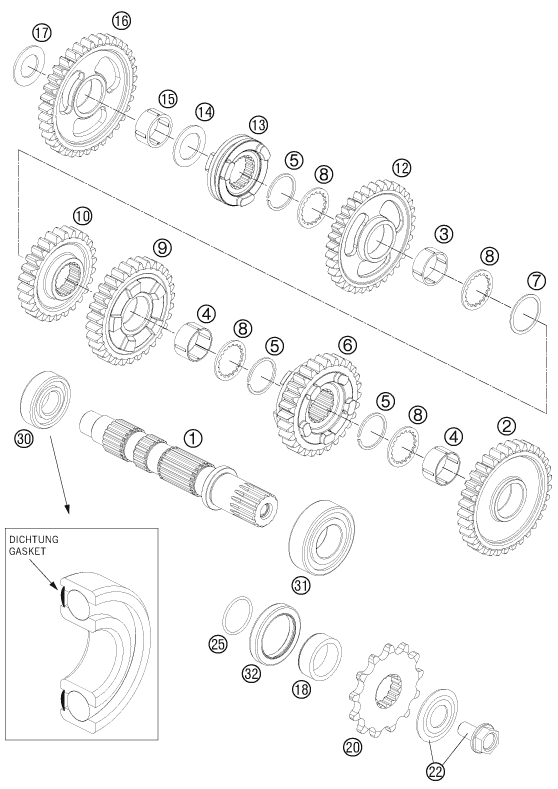 Explosionsgrafik GETRIEBE II - ABTRIEBSWELLE