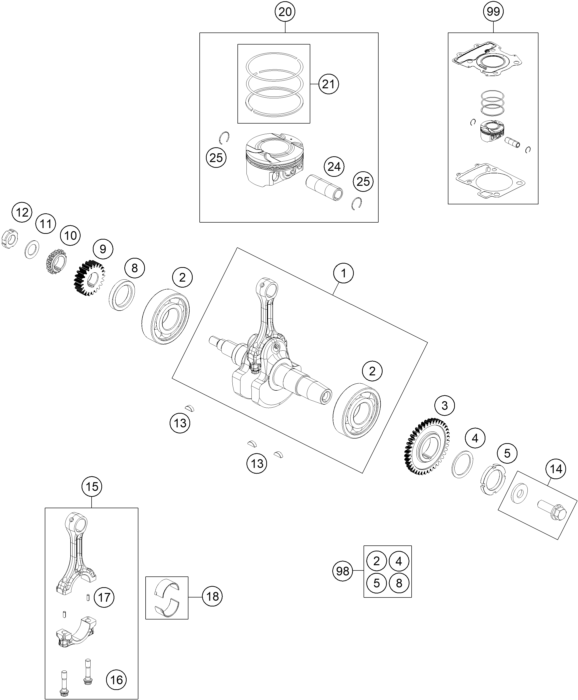 Explosionsgrafik KURBELWELLE, KOLBEN