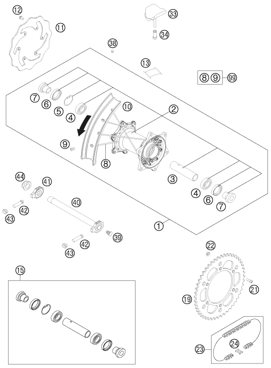 Explosionsgrafik HINTERRAD