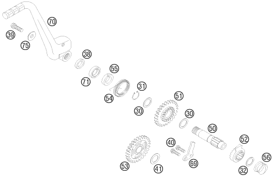 Explosionszeichnung der Baugruppe KICKSTARTER, Position 50 ist markiert