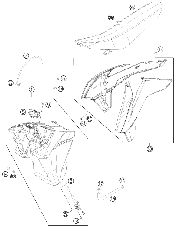 Explosionsgrafik TANK, SITZBANK