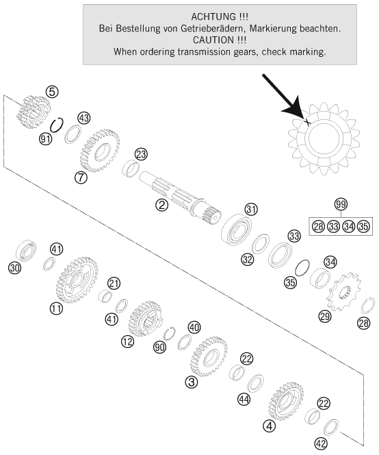 Explosionsgrafik GETRIEBE II - ABTRIEBSWELLE