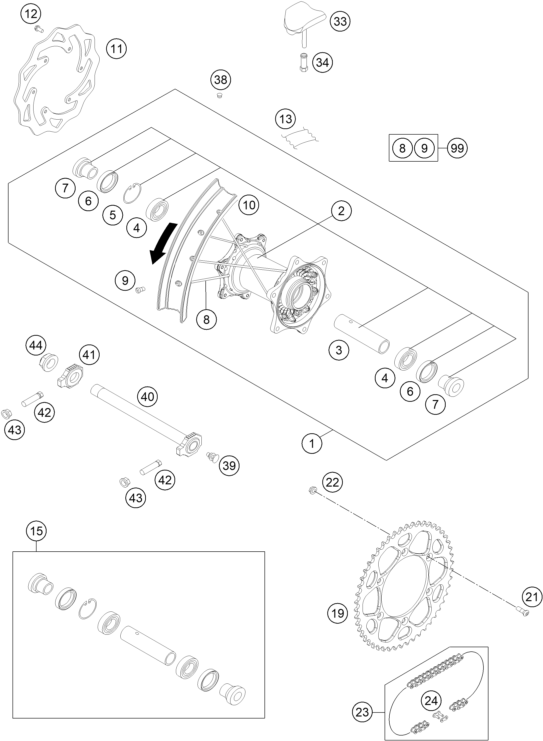 Explosionsgrafik HINTERRAD