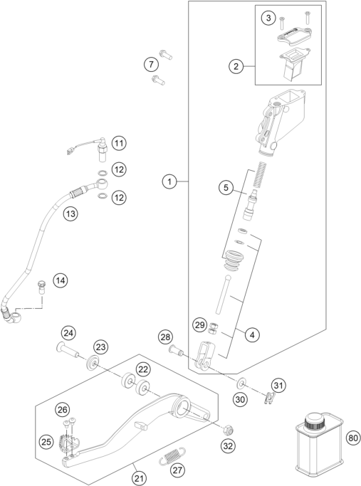 Explosionsgrafik BETÄTIGUNG HINTERBREMSE