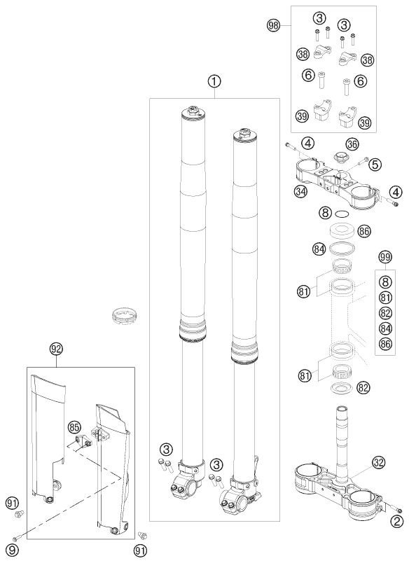 Explosionsgrafik TELEGABEL, GABELBRÜCKE