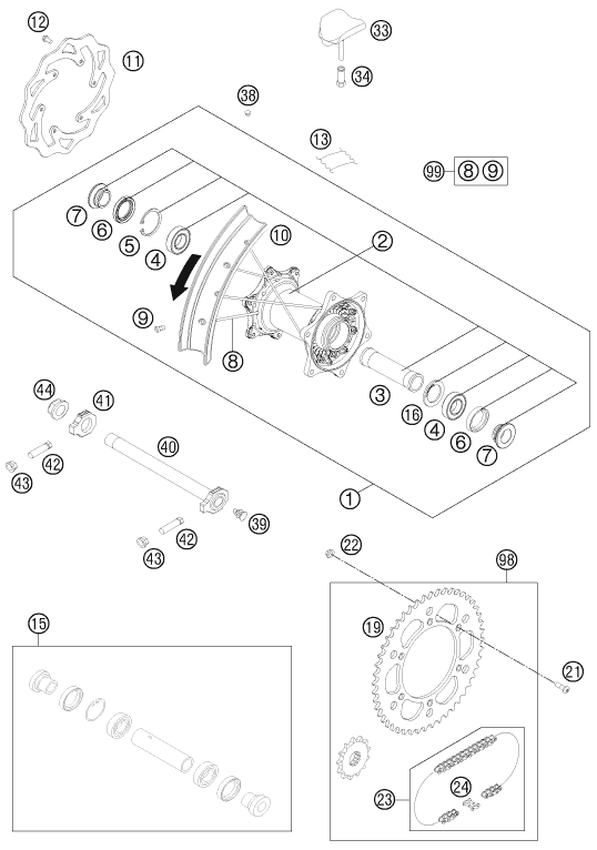 Explosionsgrafik HINTERRAD