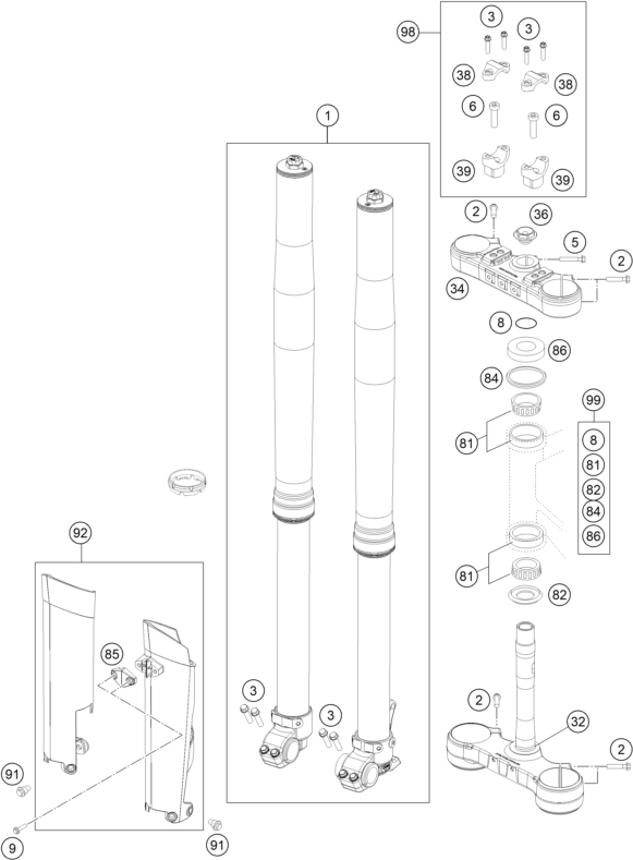 Explosionsgrafik TELEGABEL, GABELBRÜCKE