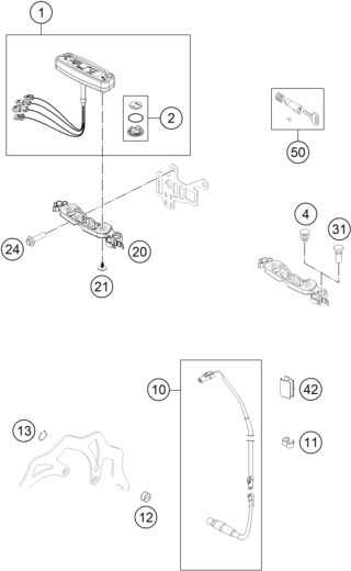 Explosionszeichnung der Baugruppe INSTRUMENTE / SCHLOSSSYSTEM, Position 1 ist markiert
