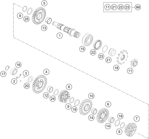 Explosionsgrafik GETRIEBE II - ABTRIEBSWELLE