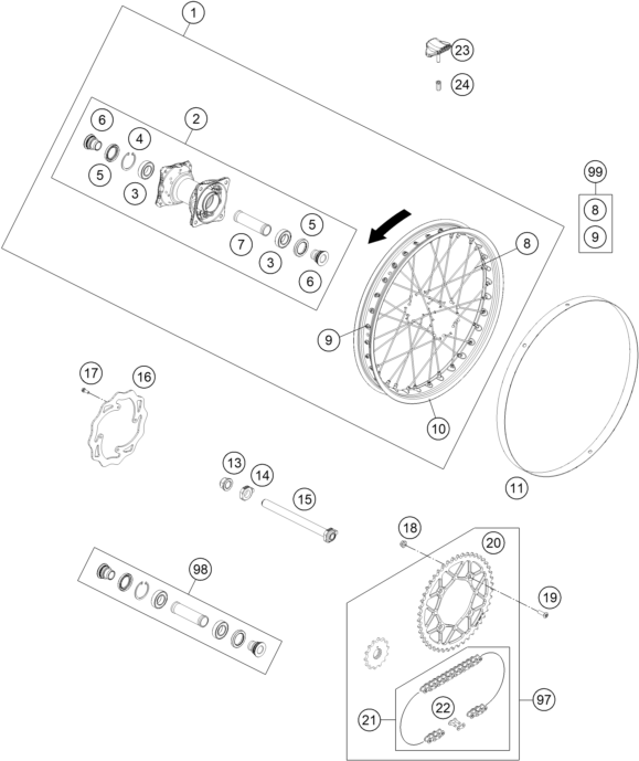 Explosionsgrafik HINTERRAD