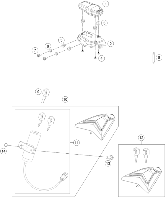 Explosionszeichnung der Baugruppe INSTRUMENTE / SCHLOSSSYSTEM, Position 11 ist markiert