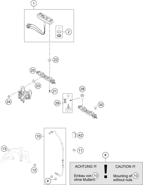 Explosionszeichnung der Baugruppe INSTRUMENTE / SCHLOSSSYSTEM, Position 1 ist markiert
