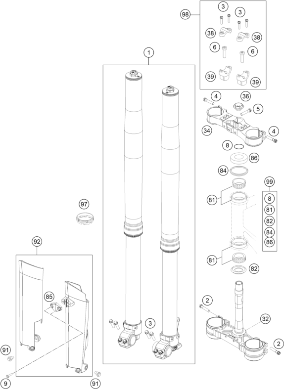 Explosionsgrafik TELEGABEL, GABELBRÜCKE