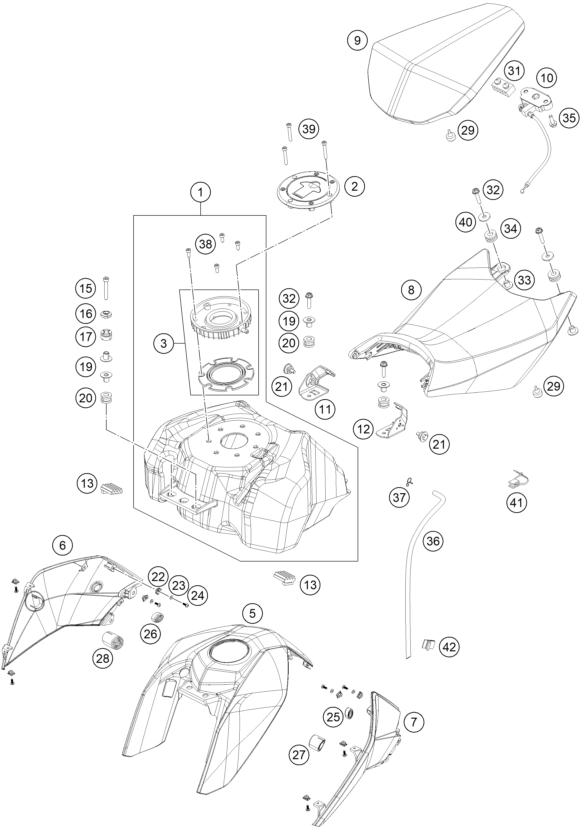 Explosionsgrafik TANK, SITZBANK