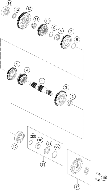 Explosionsgrafik GETRIEBE II - ABTRIEBSWELLE
