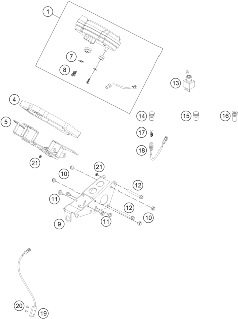 Explosionszeichnung der Baugruppe INSTRUMENTE / SCHLOSSSYSTEM, Position 13 ist markiert