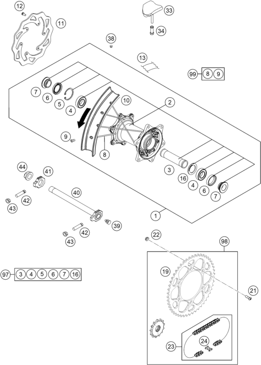 Explosionsgrafik HINTERRAD