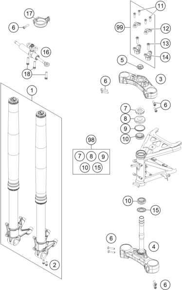 Explosionsgrafik TELEGABEL, GABELBRÜCKE