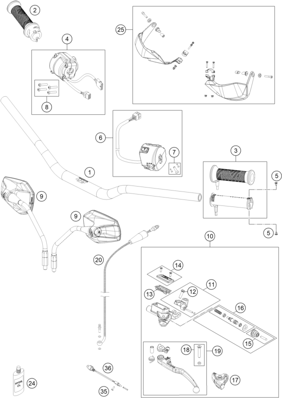 Explosionszeichnung der Baugruppe LENKER, ARMATUREN, Position 9 ist markiert