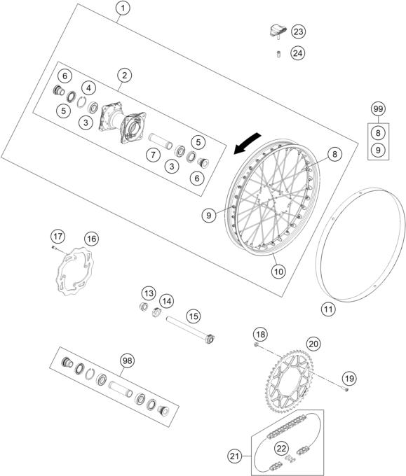 Explosionsgrafik HINTERRAD