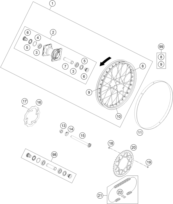 Explosionsgrafik HINTERRAD