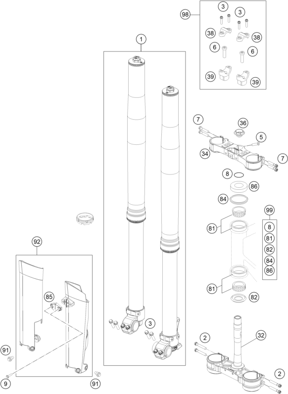 Explosionsgrafik TELEGABEL, GABELBRÜCKE