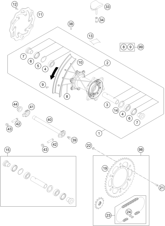 Explosionsgrafik HINTERRAD