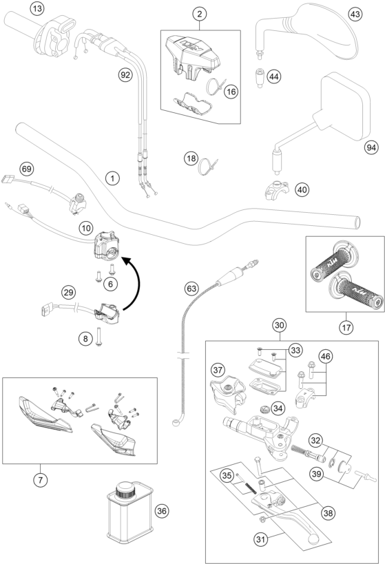 Explosionszeichnung der Baugruppe LENKER, ARMATUREN, Position 7 ist markiert