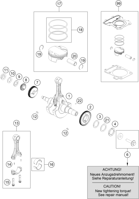 Explosionsgrafik KURBELWELLE, KOLBEN