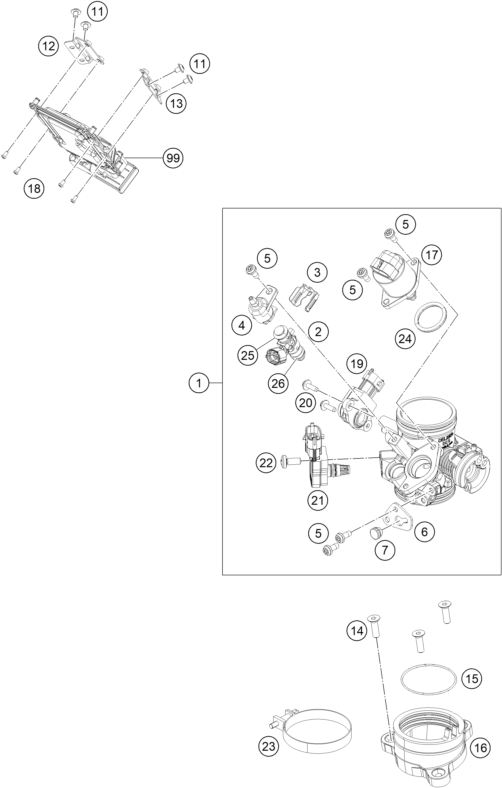 Explosionszeichnung der Baugruppe DROSSELKLAPPEN- / DREHWALZENKÖRPER, Position 2 ist markiert