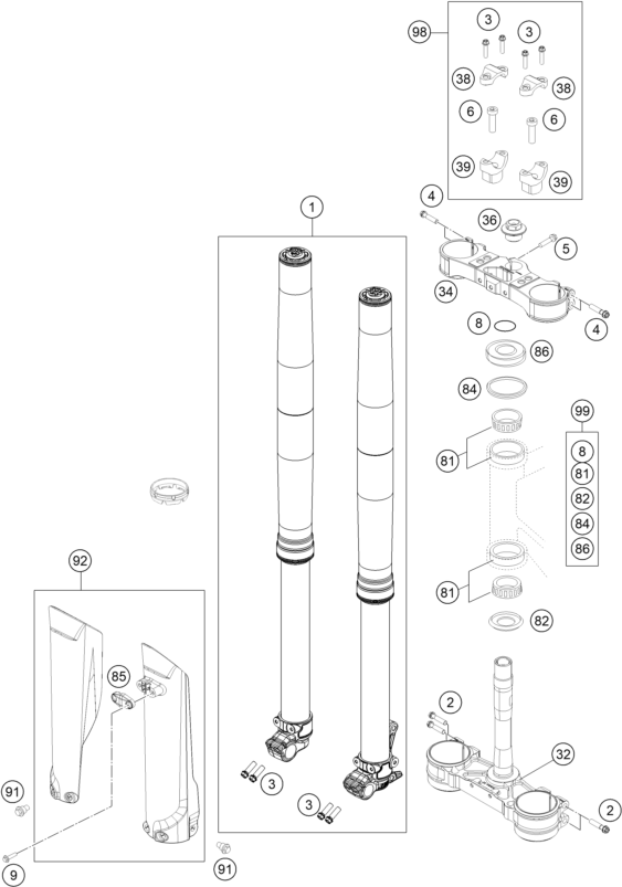 Explosionsgrafik TELEGABEL, GABELBRÜCKE