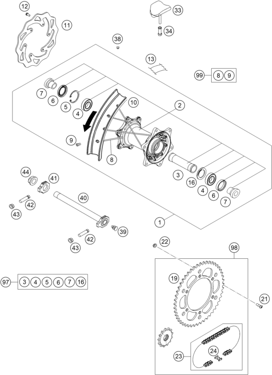 Explosionsgrafik HINTERRAD