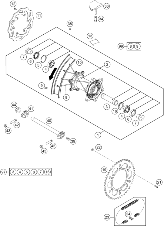 Explosionsgrafik HINTERRAD