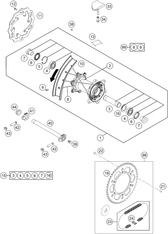 Explosionsgrafik HINTERRAD