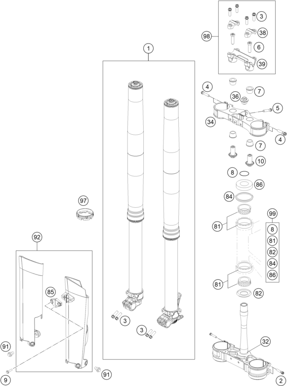 Explosionsgrafik TELEGABEL, GABELBRÜCKE