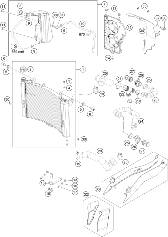 Explosionszeichnung der Baugruppe KÜHLSYSTEM, Position 7 ist markiert