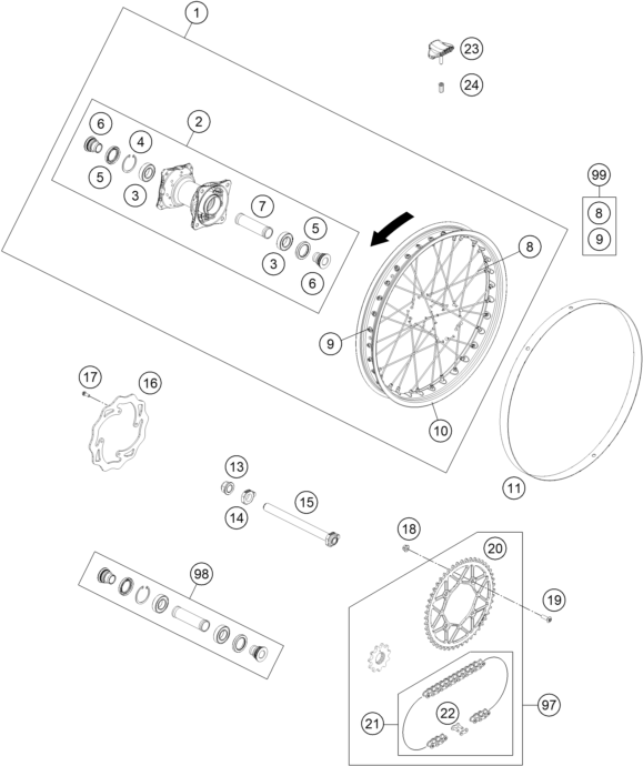 Explosionsgrafik HINTERRAD