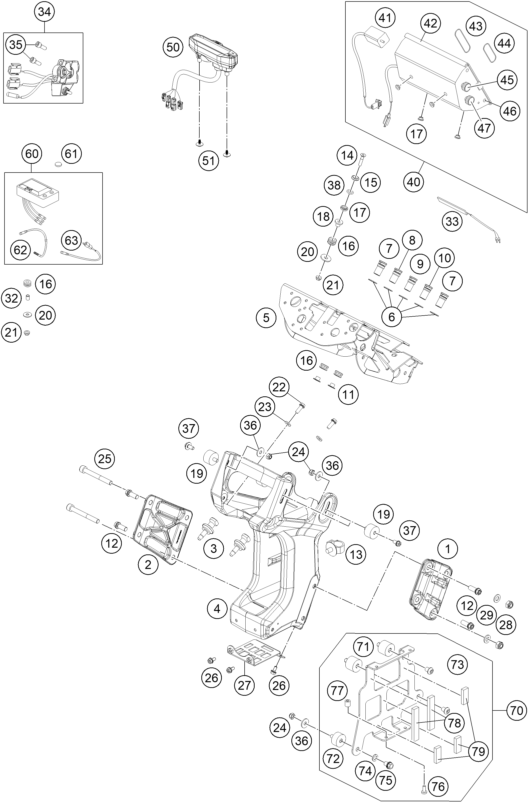 Explosionszeichnung der Baugruppe INSTRUMENTE / SCHLOSSSYSTEM, Position 62 ist markiert