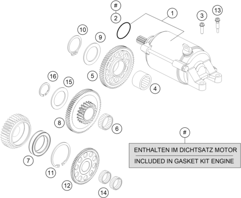 Explosionszeichnung der Baugruppe ELEKTROSTARTER, Position 8 ist markiert