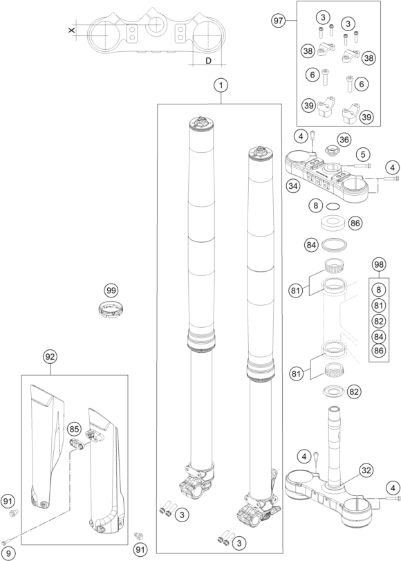 Explosionsgrafik TELEGABEL, GABELBRÜCKE