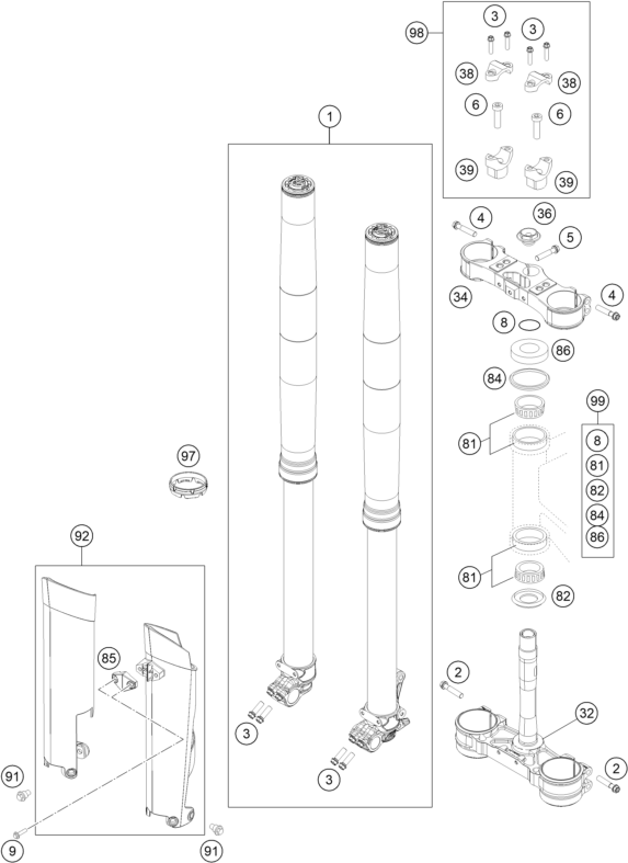 Explosionsgrafik TELEGABEL, GABELBRÜCKE