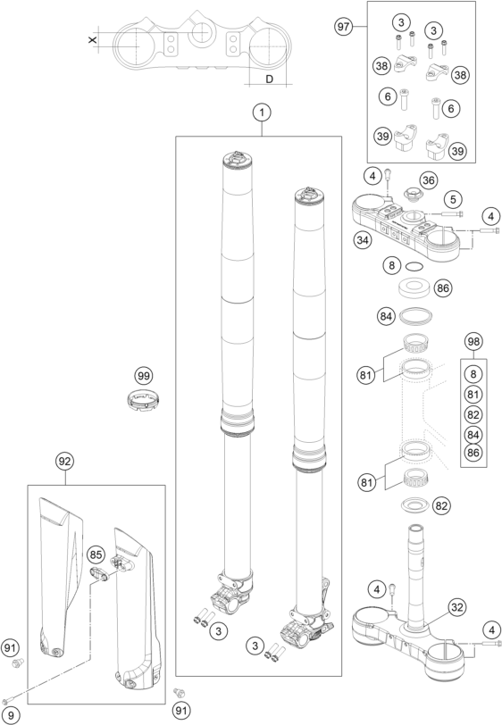 Explosionsgrafik TELEGABEL, GABELBRÜCKE
