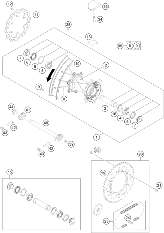 Explosionsgrafik HINTERRAD